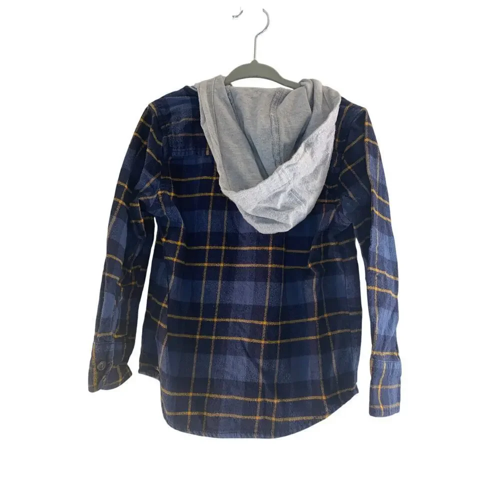 OSHKOSH B’GOSH Boy’s Hooded Button Down Long Sleeve Flannel Shirt / Size: 4